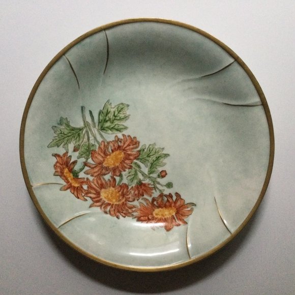 Vintage 1952 LIZE Hand painted cabin charger plate gold rim floral 10 7/8" - Picture 2 of 6